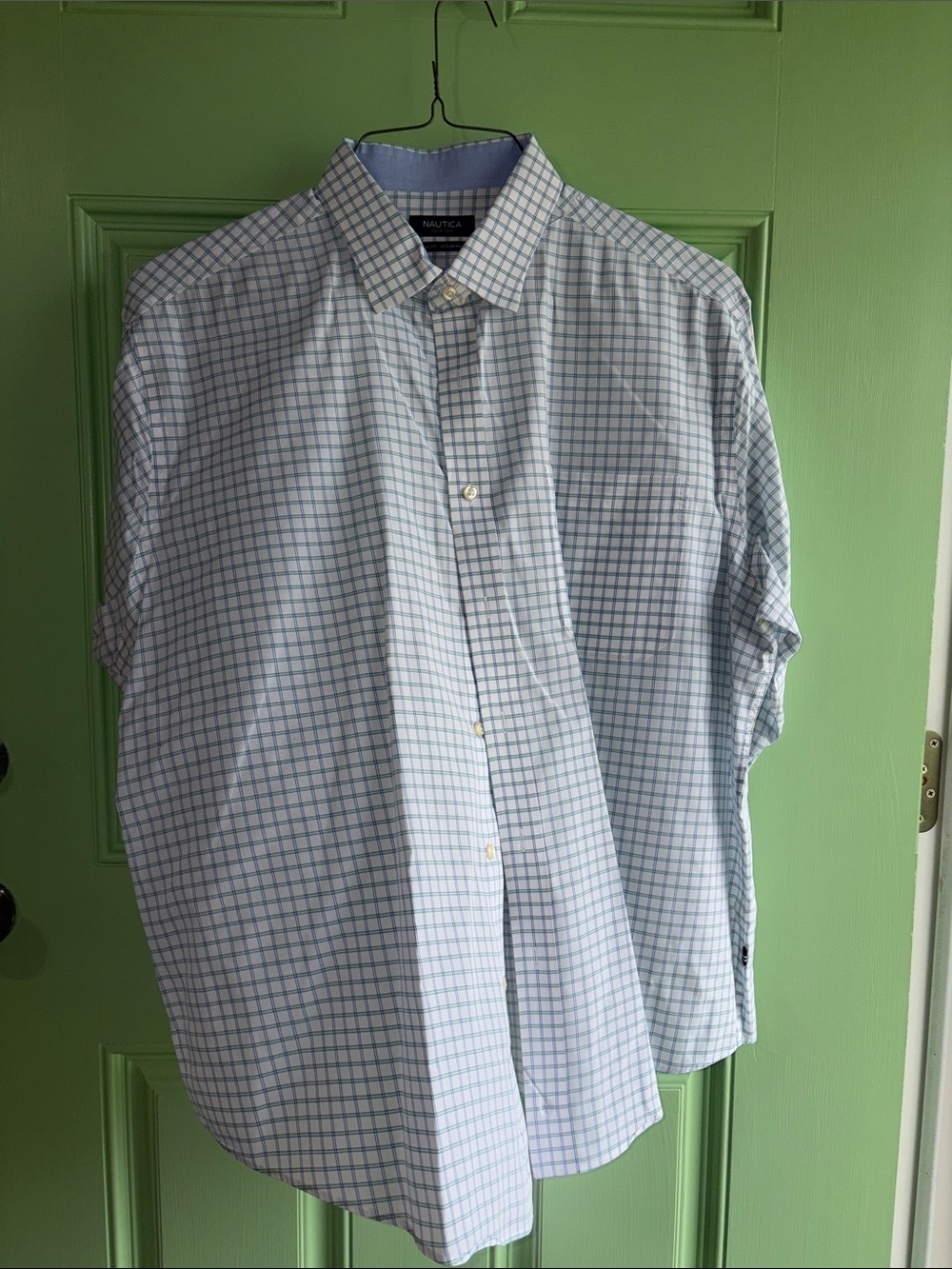 Nautica White Blue Green Classic Fit Button Down - Men’s size 17.5 34/35